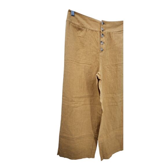 New NWT Lou & Grey 100% Linen Mustard Yellow Wide Leg Button Fly Pants Size 12 - Picture 2 of 8